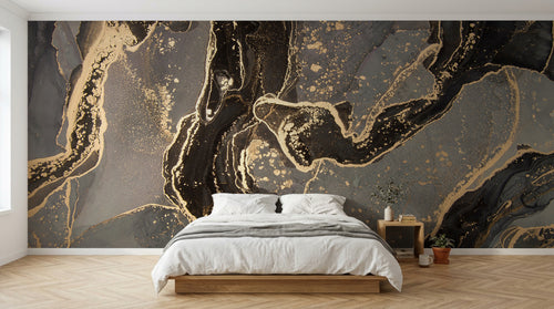 Design C0551 — Papier peint Marbre Noir et Or Luxe - Collection 2 — Novomur