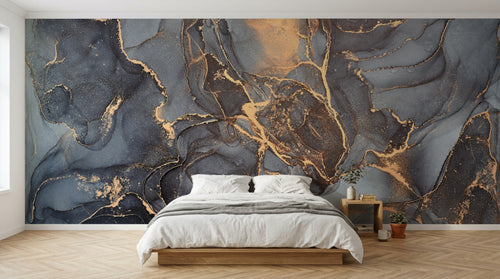 Design D0208 — Papier peint Marbre Noir et Or Luxe - Collection 2 — Novomur