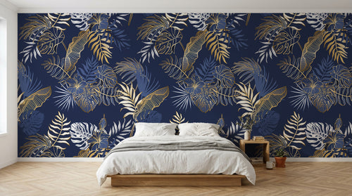 Design D0493 — Papier peint Palmier Tropical Doré Luxe - Collection 2 — motif petit — Novomur