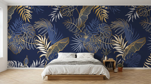 Design D0493 — Papier peint Palmier Tropical Doré Luxe - Collection 2 — motif standard — Novomur