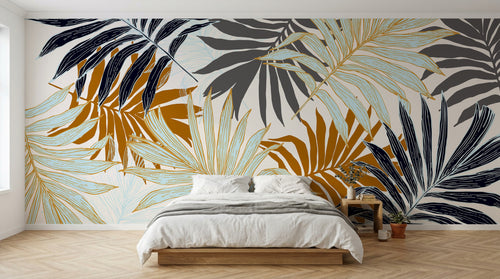 Design D0799 — Papier peint Palmier Tropical Doré Luxe - Collection 1 — Novomur