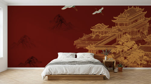 Design D0822 — Papier peint Asie Encre Noire Pagode — Novomur