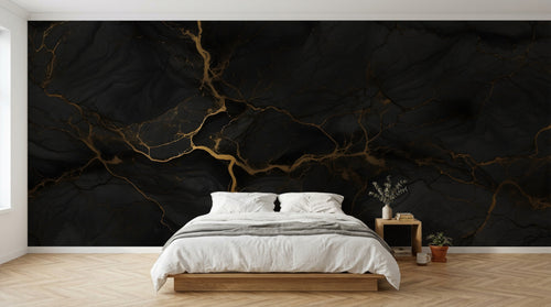 Design D0988 — Papier peint Marbre Noir et Or Luxe - Collection 1 — Novomur