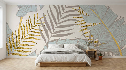 Design E0601 — Papier peint Palmier Tropical Doré Luxe - Collection 1 — Novomur