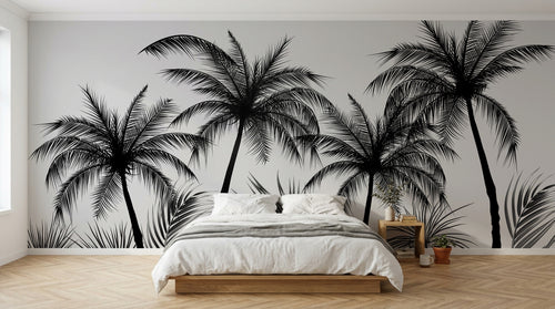 Design E0999 — Papier peint Palmier Tropical Noir et Blanc — Novomur