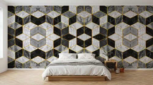 Design SD0409 — Papier peint Marbre Noir et Or Luxe - Collection 1 — Novomur
