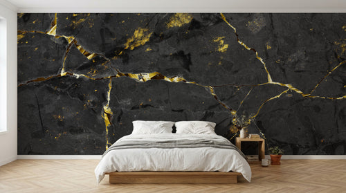 Design SK0428 — Papier peint Marbre Noir et Or Luxe - Collection 2 — Novomur