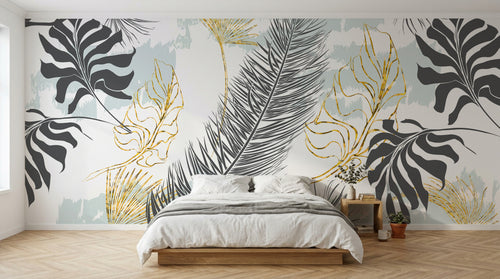 Design SK0700 — Papier peint Palmier Tropical Doré Luxe - Collection 1 — Novomur