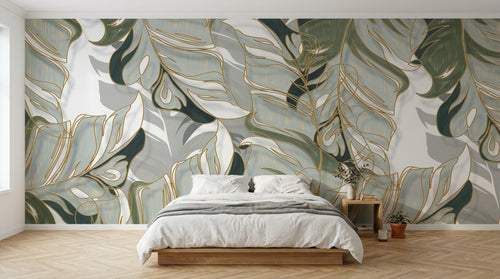 Design SK0995 — Papier peint Palmier Tropical Doré Luxe - Collection 1 — Novomur