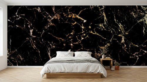 Design SL0034 — Papier peint Marbre noir veines dorees — Novomur