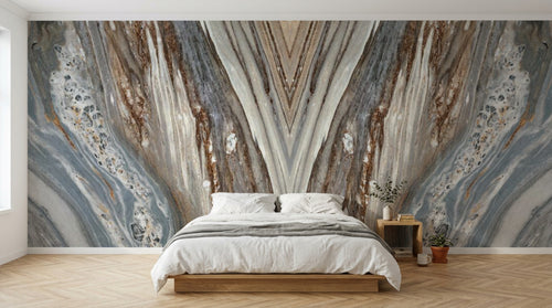 Design SL0172 — Papier peint Marbre veine brun bleu symetrie — Novomur