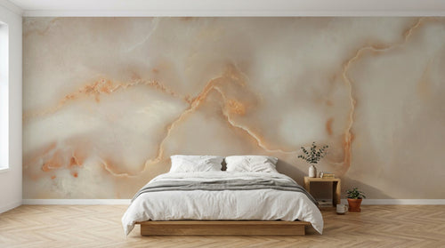 Design SL0174 — Papier peint Marbre onyx beige veines orange — Novomur