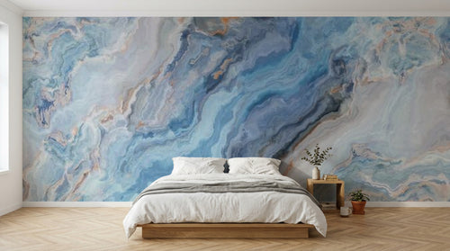 Design SL0192 — Papier peint Marbre bleu agate veines orange — Novomur