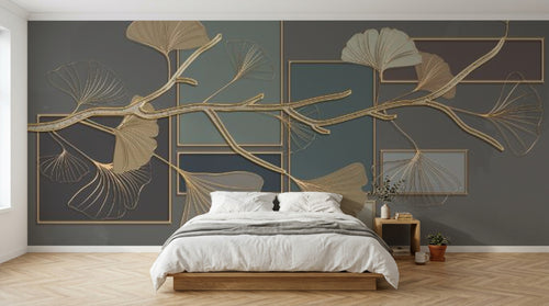 Design SL0276 — Papier peint Art Déco Éventails et Or - Collection 1 — Novomur