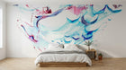 Design SL0368 — Papier peint Cygne bleu rose papillons abstrait — Novomur