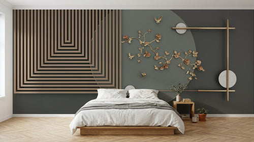 Design SL0516 — Papier peint Art Déco Éventails et Or - Collection 2 — Novomur
