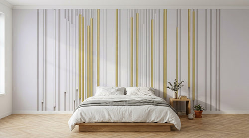 Design SL0577 — Papier peint Lignes verticales blanches dorees — Novomur