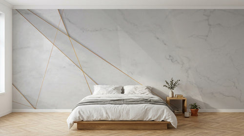 Design SL0579 — Papier peint Marbre blanc lignes dorees luxe — Novomur