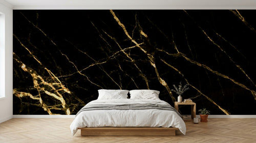 Design SL0585 — Papier peint Marbre noir Portoro veines dorees — Novomur