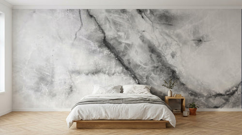 Design SL0602 — Papier peint Marbre blanc grunge veines noires — Novomur