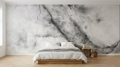 Design SL0602 — Papier peint Marbre blanc grunge veines noires — Novomur