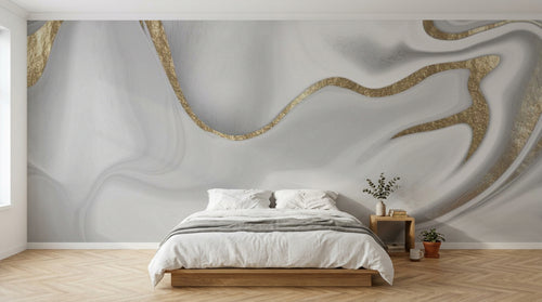 Design SL0613 — Papier peint Marbre liquide blanc veines dorees relief — Novomur