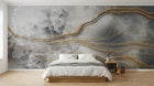 Design SL0614 — Papier peint Marbre liquide lignes dorees nuages gris — Novomur