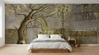 Design SL0658 — Papier peint Relief 3D arbre lampadaire ville beige — Novomur