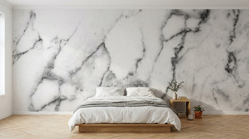 Design SL0823 — Papier peint Marbre Carrara blanc veines douces — Novomur