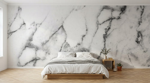 Design SL0823 — Papier peint Marbre Carrara blanc veines douces — Novomur