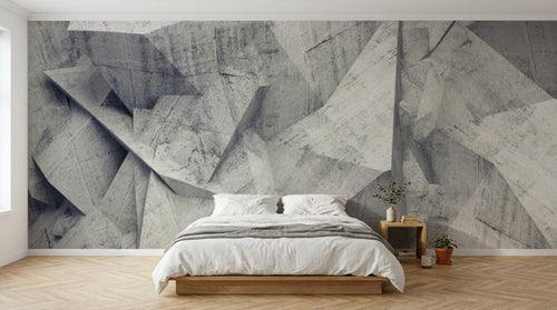 Design ZX0362 — Papier peint Beton 3D facette polygones gris — Novomur
