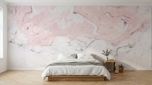 Design ZX0536 — Papier peint Marbre rose blanc liquide tourbillon — Novomur