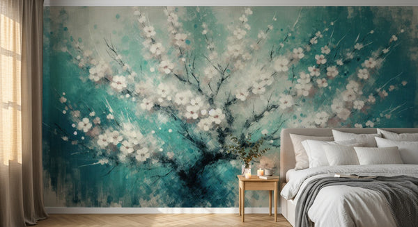 variant:A0051 | chambre_03_romantic — Cerisier Zen Vert Sauge — papier peint Novomur