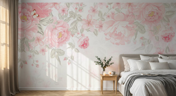 variant:A0134 | chambre_03_romantic — Composition Florale Ivoire — papier peint Novomur