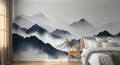 Design A0157 — Papier peint Asie Encre Noire Montagne — Novomur