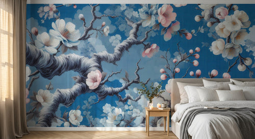 Papier peint Cerisier Gris Perle - Sur mesure - Design A0266