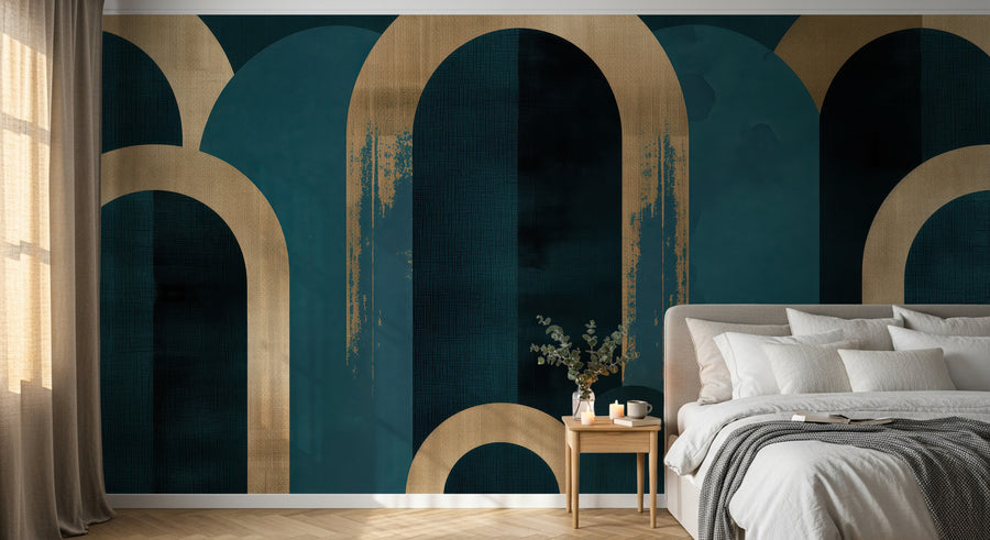 Design A0739 — Papier peint Art Déco Éventails et Or - Collection 1 — Novomur