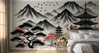 Design A0938 — Papier peint Asie Encre Noire Pagode — Novomur