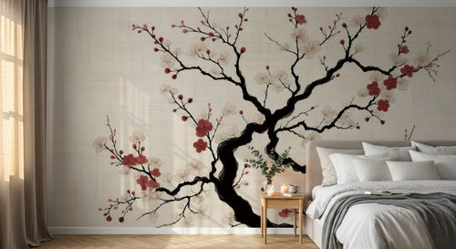 Papier peint Cerisier Gris Perle - Sur mesure - Design A0996