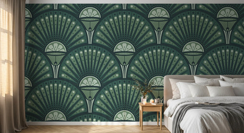 Design D0321 — Papier peint Art Déco Éventails et Or - Collection 2 — motif grand — Novomur
