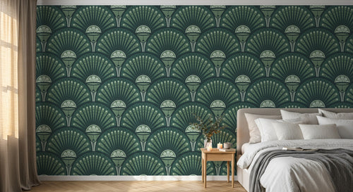 Design D0321 — Papier peint Art Déco Éventails et Or - Collection 2 — motif standard — Novomur