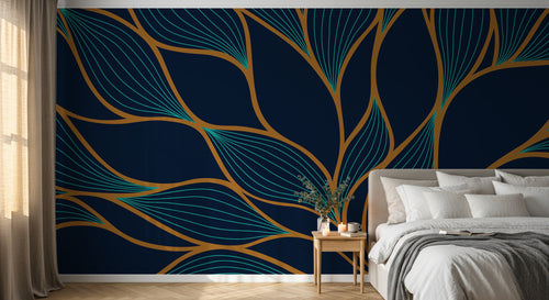 Design D0450 — Papier peint Art Déco Éventails et Or - Collection 1 — Novomur