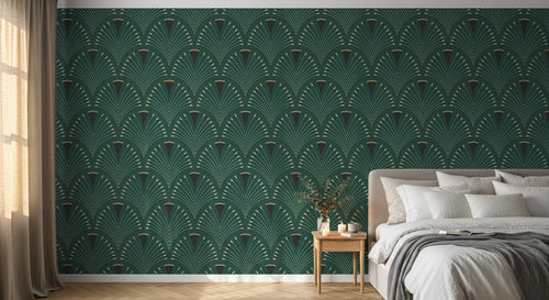 Design D0605 — Papier peint Art Déco Éventails et Or - Collection 2 — motif grand — Novomur