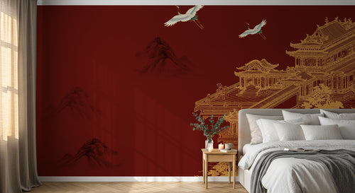 Design D0822 — Papier peint Asie Encre Noire Pagode — Novomur
