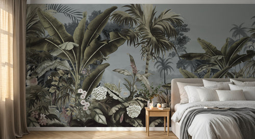 Design E0157 — Papier peint Palmier Tropical Vert - Collection 3 — Novomur