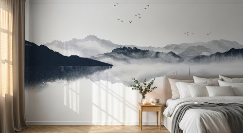 Design E0353 — Papier peint Asie Encre Noire Montagne — Novomur