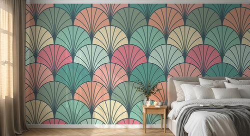 Design E0538 — Papier peint Art Déco Éventails et Or - Collection 2 — motif standard — Novomur