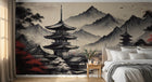 Design F0169 — Papier peint Asie Encre Noire Pagode — Novomur