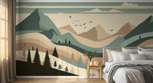 Design F0865 — Papier peint Paysage Montagne Minimaliste - Collection 2 — Novomur