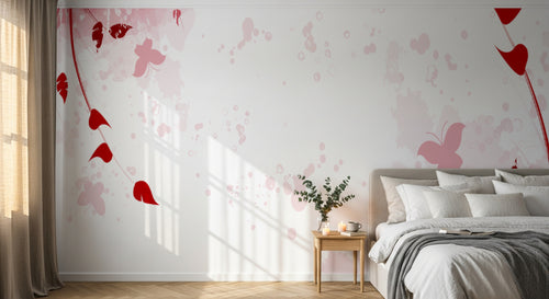 Design FC086 — Papier peint Floral abstrait eclaboussures rouge rose — Novomur